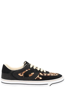 Dolce &amp; Gabbana men’s dg sailing sneaker black suede with leopard print accents and white laces
