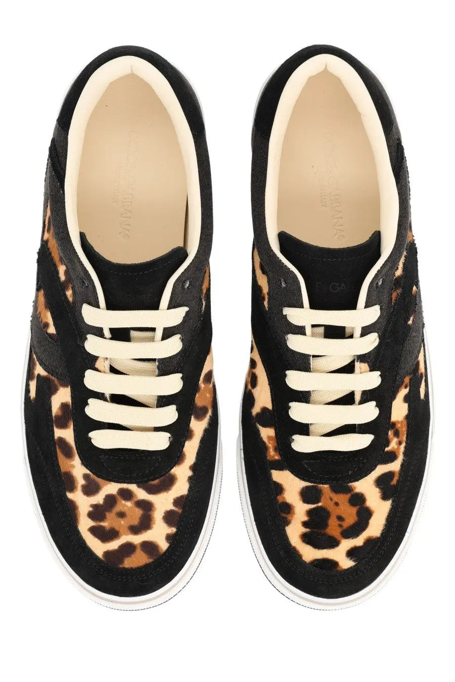 Dolce &amp; Gabbana men’s dg sailing sneaker in black and tan leopard print with white laces and suede finish
