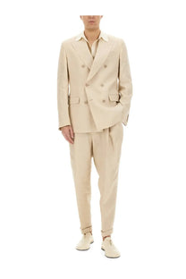 Beige double breasted Dolce &amp; Gabbana men’s jacket with tailored fit and matching trousers in a refined fabric