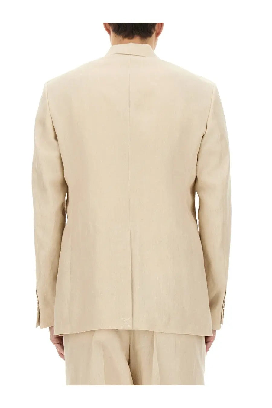 Dolce &amp; Gabbana men’s beige tailored double breasted blazer with clean structured silhouette and subtle texture