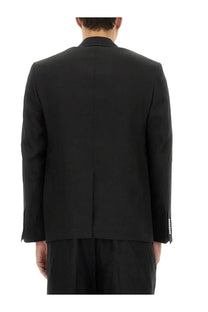 Dolce &amp; Gabbana men’s black double breasted tailored suit jacket with sleek structured silhouette and subtle texture
