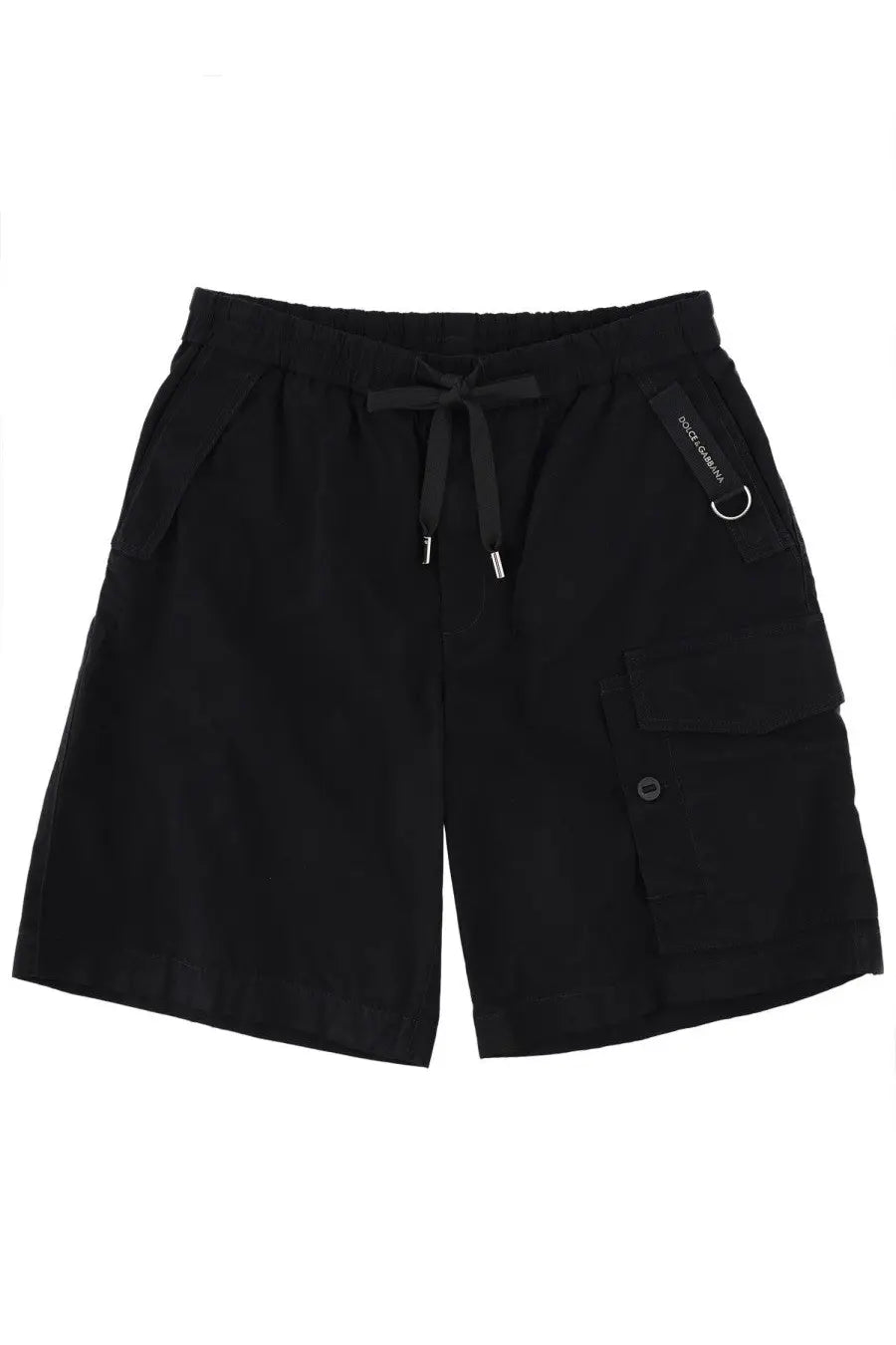 Dolce &amp; Gabbana men’s black cargo shorts with drawstring waistband and multiple pockets for casual wear
