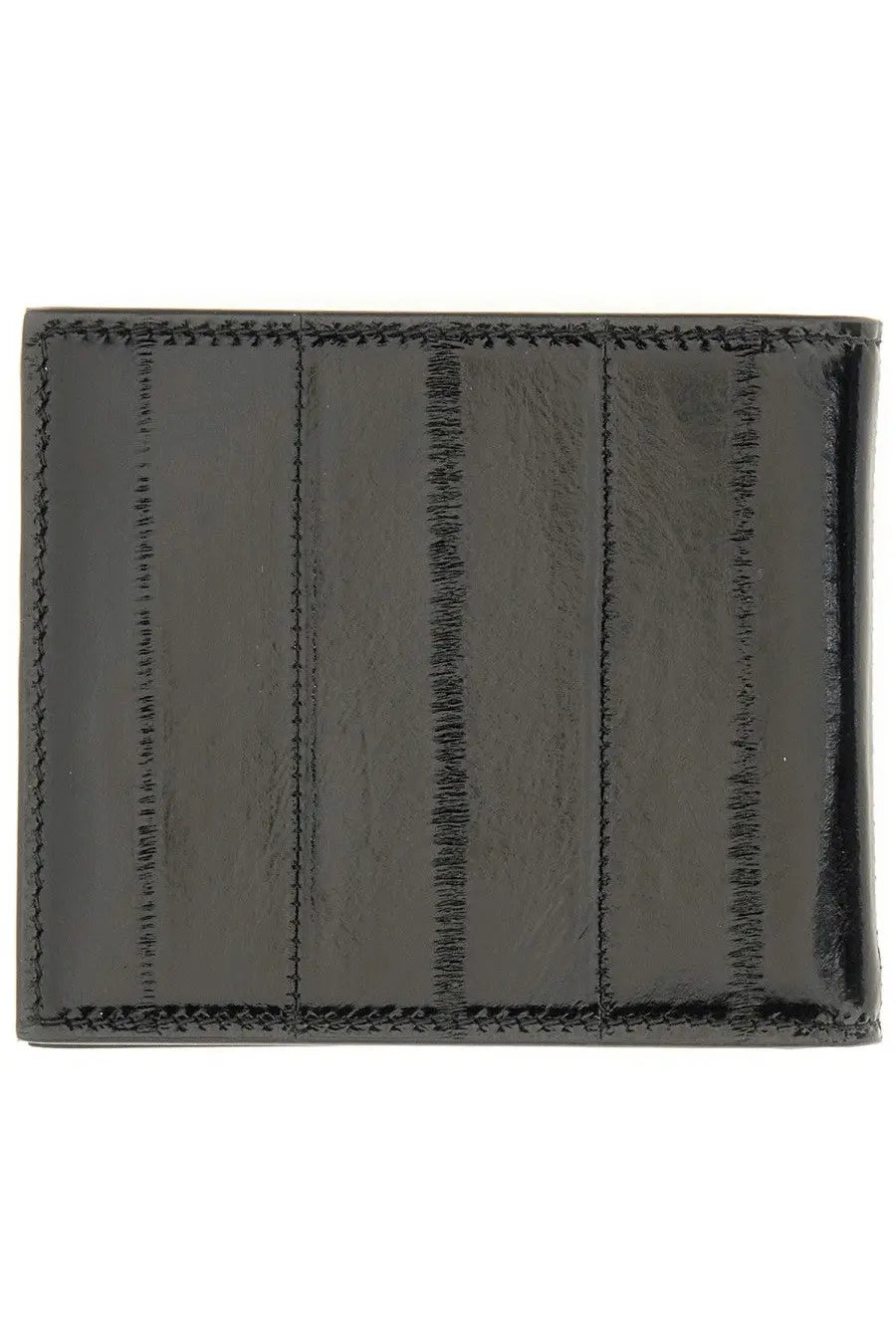 Dolce &amp; Gabbana men’s black eel skin wallet with visible stitching and vertical seams for stylish everyday use