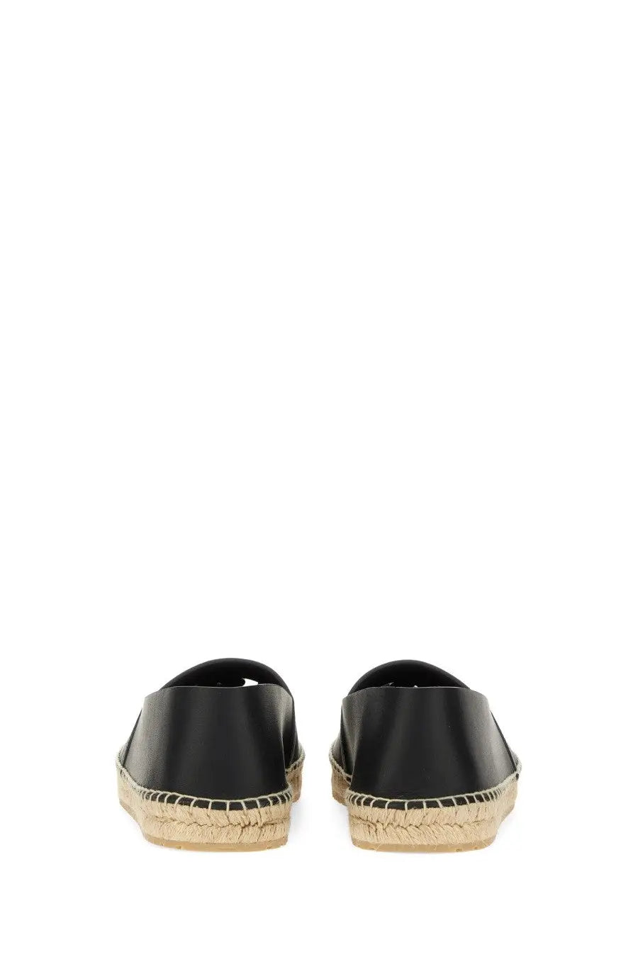 Dolce &amp; Gabbana men’s black leather espadrille slip-on shoes with woven jute sole front view