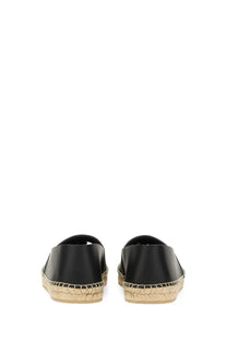 Dolce &amp; Gabbana men’s black leather espadrille slip-on shoes with woven jute sole front view