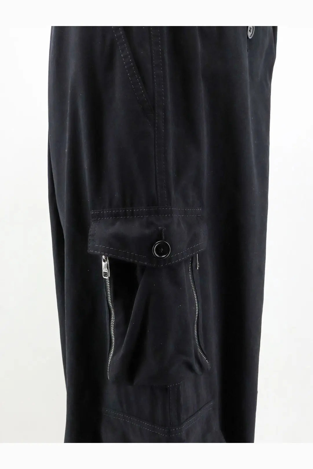 Dolce &amp; Gabbana men’s faille black cargo trousers with multiple pockets including a large zip and button side pocket