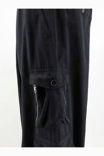 Dolce &amp; Gabbana men’s faille black cargo trousers with multiple pockets including a large zip and button side pocket