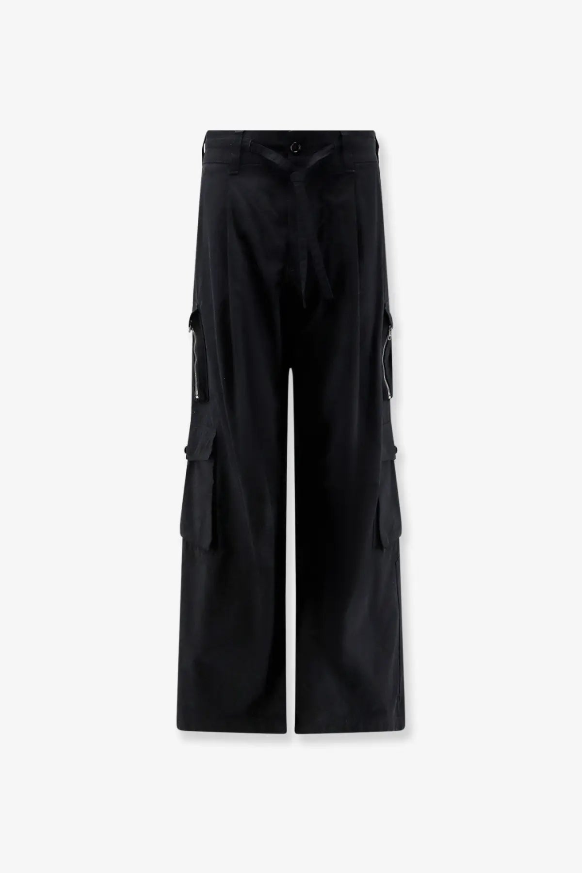 Dolce and gabbana men’s faille black wide-leg cargo trousers featuring multiple pockets and zipper details