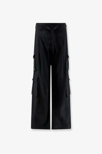 Dolce and gabbana men’s faille black wide-leg cargo trousers featuring multiple pockets and zipper details