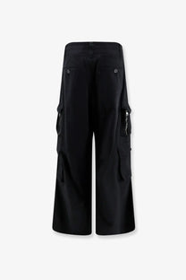 Dolce &amp; gabbana men’s faille black wide-leg cargo trousers with multiple pockets and zipper details