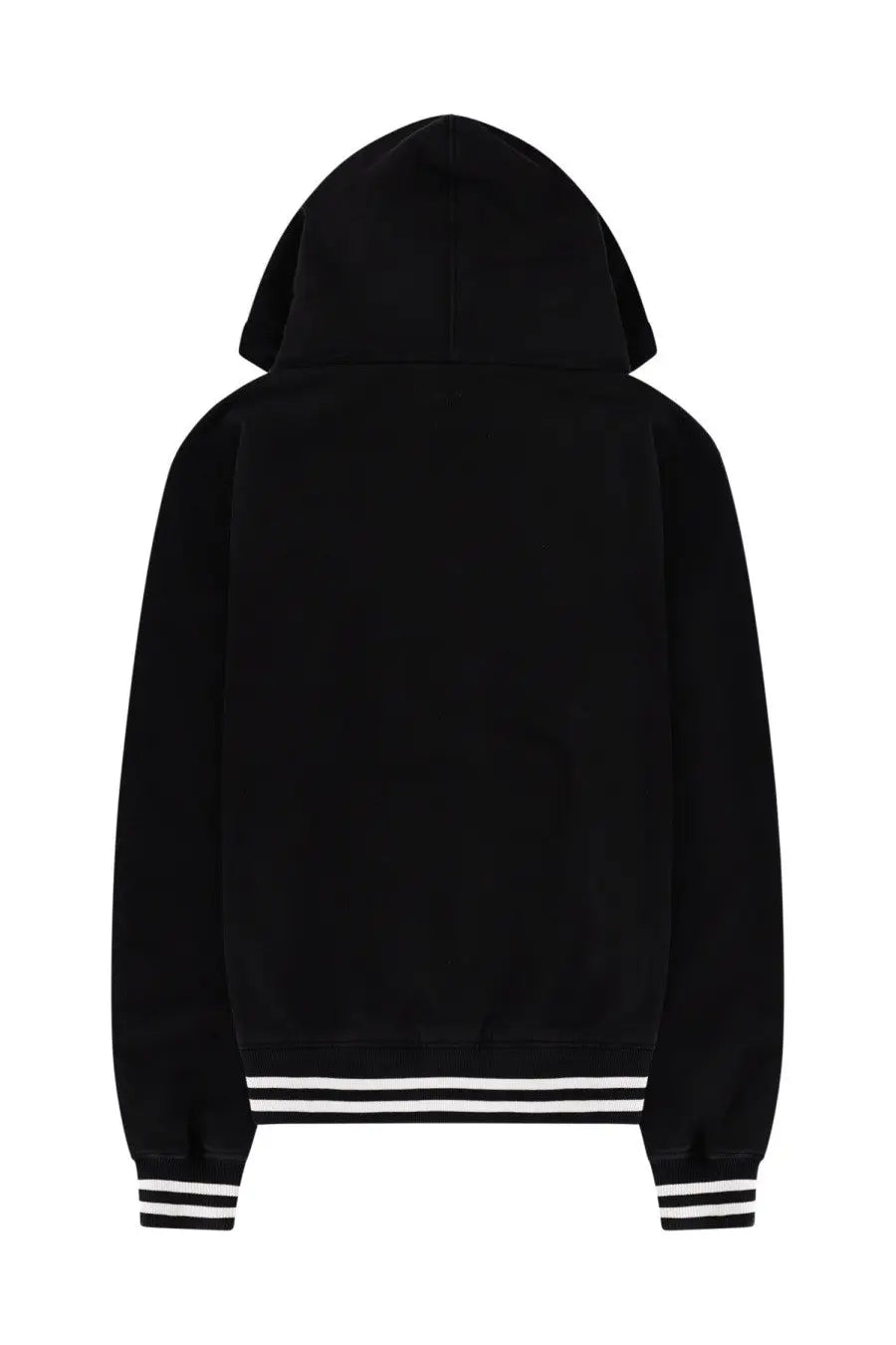 Dolce &amp; Gabbana men’s black hooded sweatshirt with white striped cuffs and hem in cotton felpa fabric
