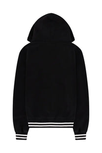 Dolce &amp; Gabbana men’s black hooded sweatshirt with white striped cuffs and hem in cotton felpa fabric