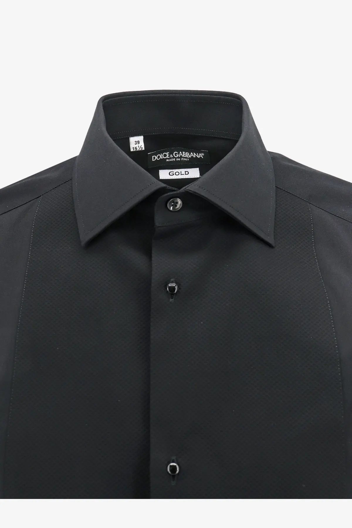Black dolce &amp; gabbana men’s gold cotton shirt with sleek tailored collar and matching buttons for formal wear
