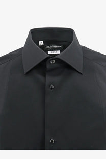 Black dolce &amp; gabbana men’s gold cotton shirt with sleek tailored collar and matching buttons for formal wear
