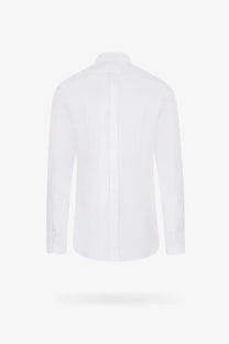 Dolce &amp; Gabbana men’s white gold cotton shirt with classic collar and back seam shown from the back side