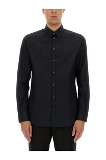 Dolce &amp; Gabbana men’s black cotton long sleeve button down shirt with crisp collar and subtle texture