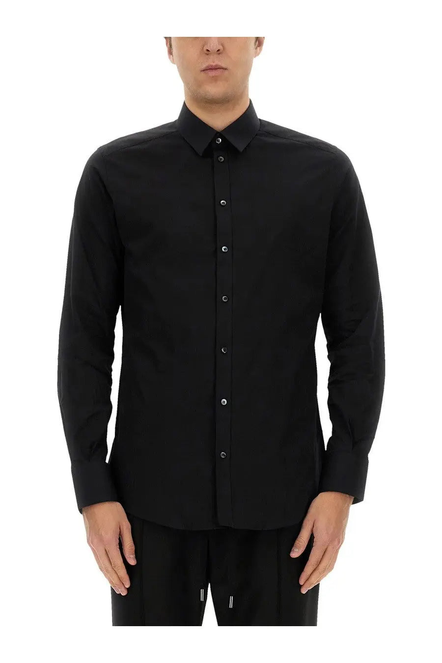 Dolce &amp; gabbana men’s black gold poplin stretch shirt with long sleeves classic collar and silver toned buttons
