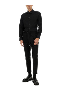 Dolce &amp; Gabbana men’s black gold poplin stretch shirt with classic collar long sleeves and subtle texture