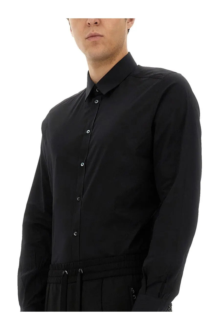 Dolce &amp; Gabbana men’s black gold poplin stretch shirt with long sleeves crisp collar and subtle texture