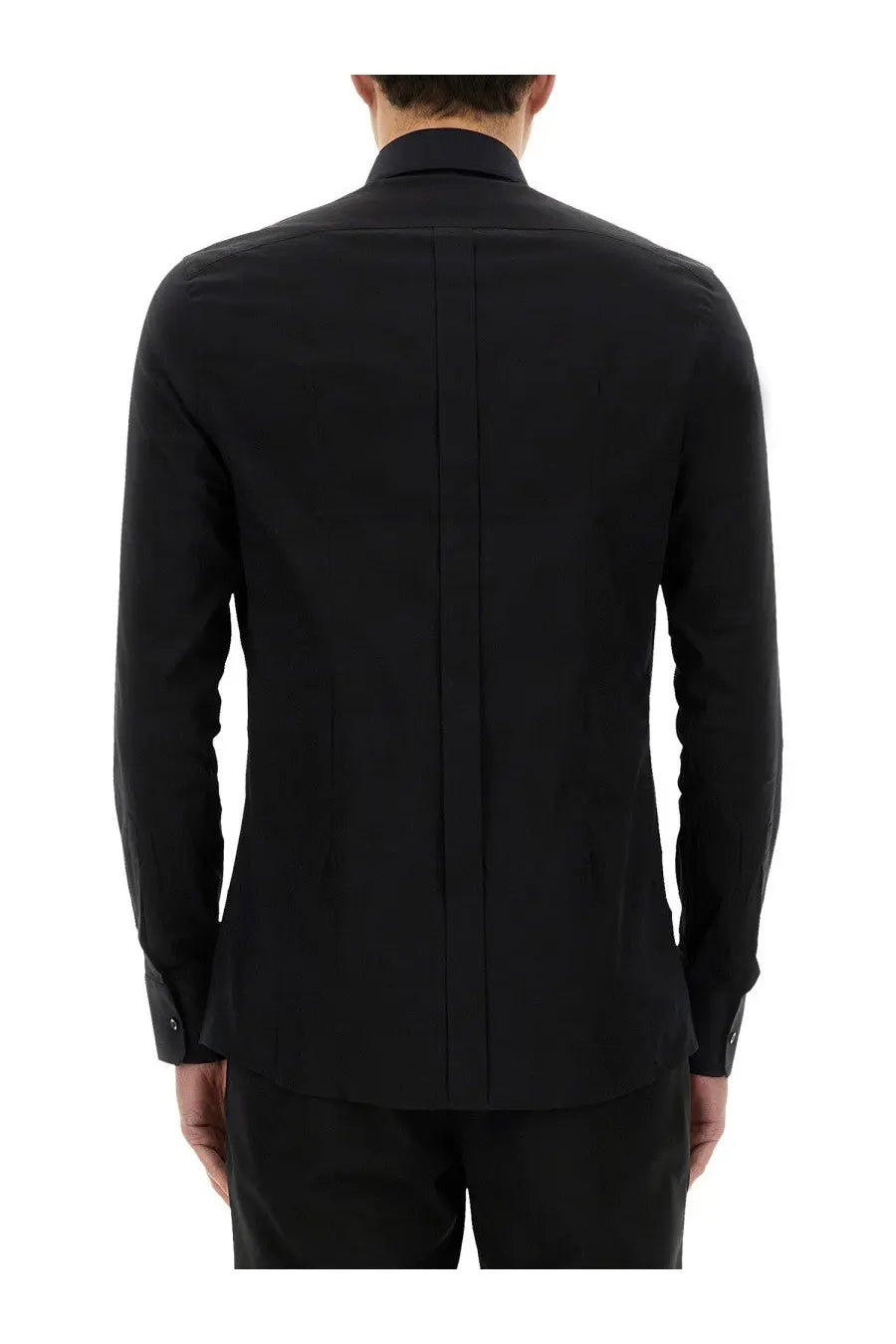 Dolce &amp; gabbana men’s black gold poplin stretch shirt with buttoned cuffs and subtle vertical seam on the back