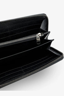 Dolce &amp; Gabbana men’s hammered black leather long wallet with silver zipper and pull tab