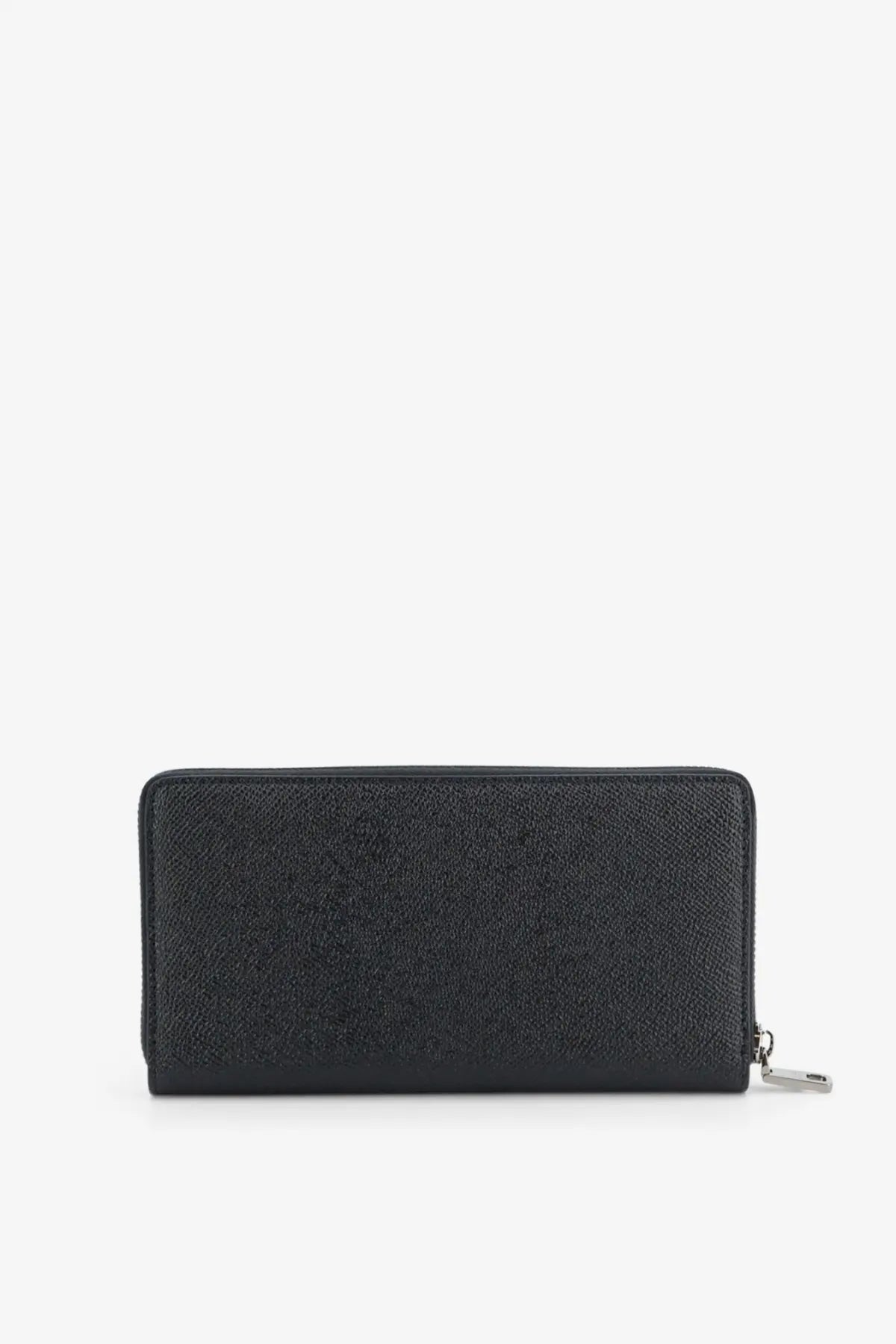 Dolce and gabbana men’s black hammered leather wallet with textured surface and silver zipper pull