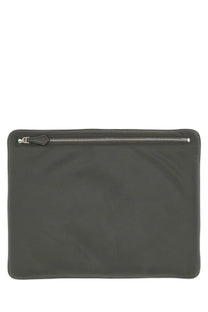 Dark gray nylon Dolce &amp; Gabbana men’s hand held laptop sleeve with silver zipper and leather pull tab