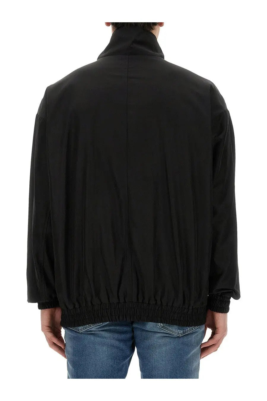 Dolce &amp; Gabbana men’s black bomber jacket with high collar and elasticated cuffs in hooded design