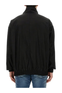 Dolce &amp; Gabbana men’s black bomber jacket with high collar and elasticated cuffs in hooded design