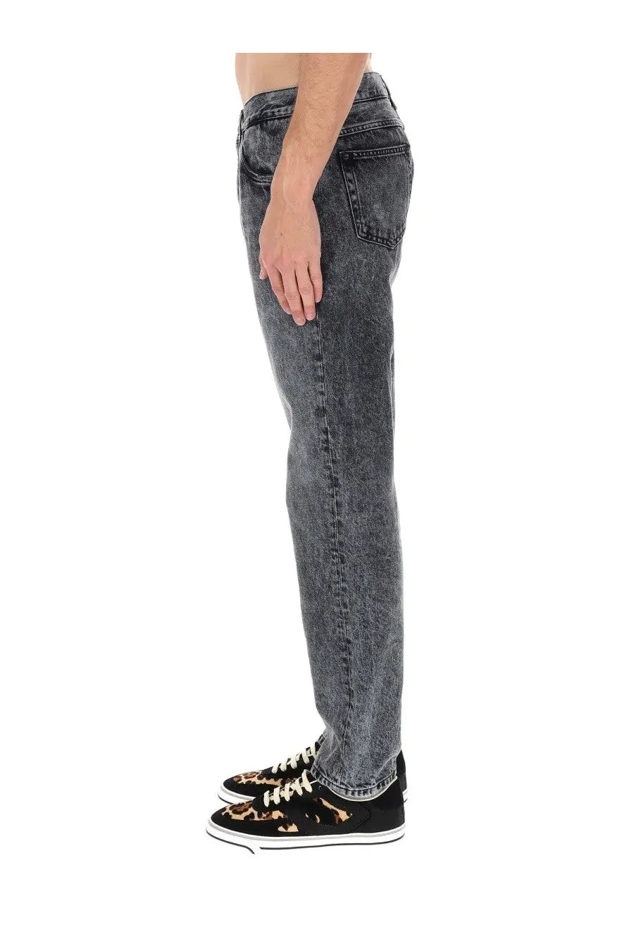 Dolce &amp; Gabbana men’s denim black jeans in dark gray faded fabric with straight-leg cut and classic five-pocket design