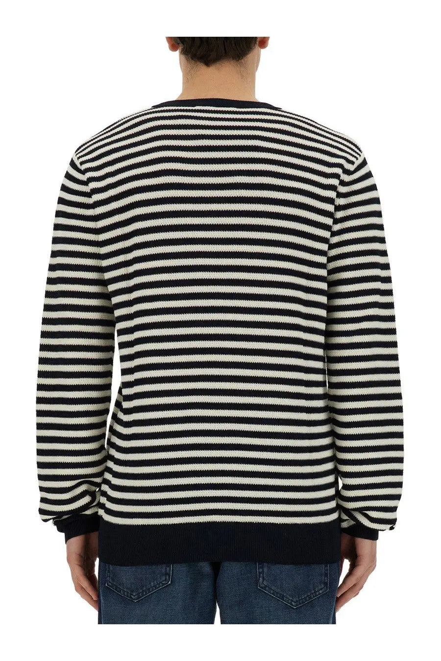 Dolce &amp; gabbana men’s jersey multicolor black and white striped knit sweater with ribbed cuffs and hem