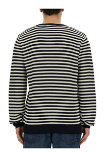 Dolce &amp; gabbana men’s jersey multicolor black and white striped knit sweater with ribbed cuffs and hem
