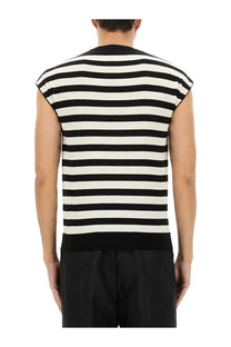 Dolce &amp; gabbana men’s kimono shirt multicolor shown with a black and white horizontally striped sleeveless knit top