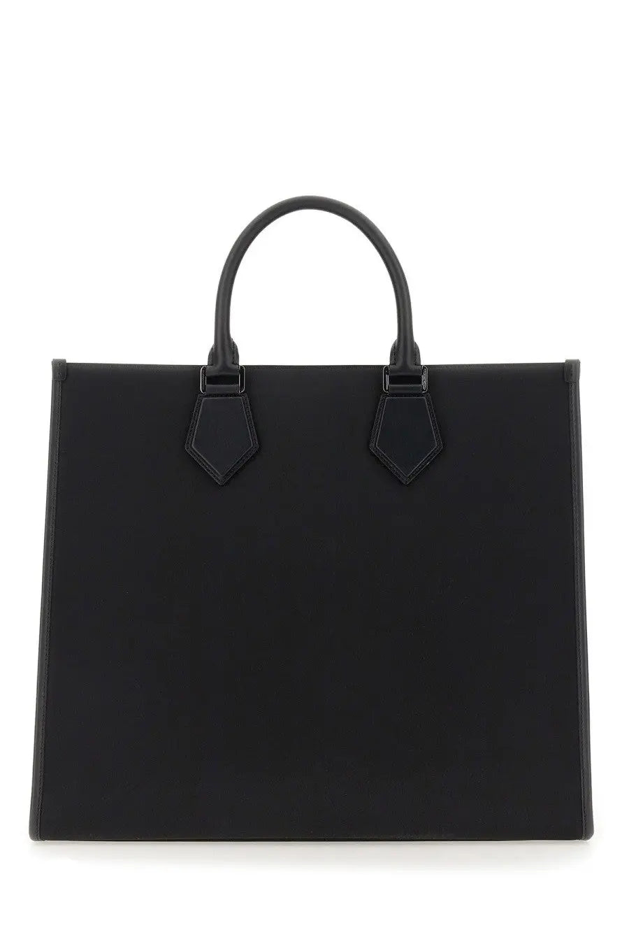 Dolce &amp; Gabbana men’s large shopping bag in black with structured shape smooth leather handles and minimalist design