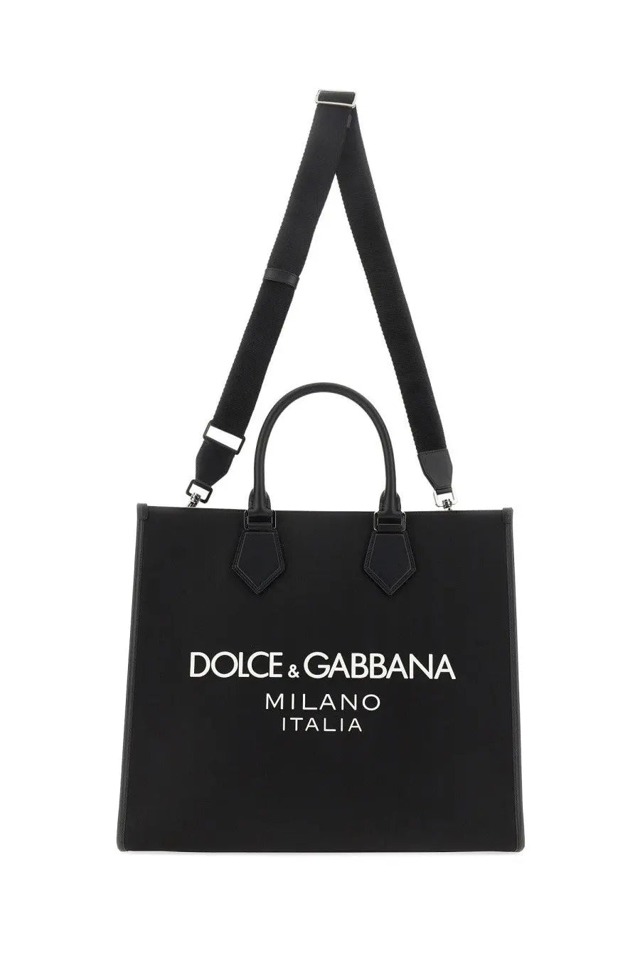 Dolce &amp; Gabbana men’s large black tote bag with white logo and matching black handles for shopping use