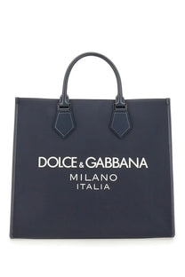 Dolce &amp; Gabbana men’s large black tote bag with white logo and handles for shopping and daily use