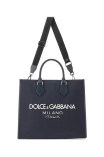 Dolce &amp; Gabbana men’s large black tote bag with white logo and leather handles for shopping and everyday use
