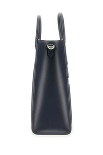 Dolce &amp; Gabbana men’s large navy blue leather tote bag with silver-toned metal hardware for shopping use