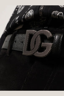 Dolce &amp; gabbana men’s leather belt black with silver textured dg buckle and black leather strap