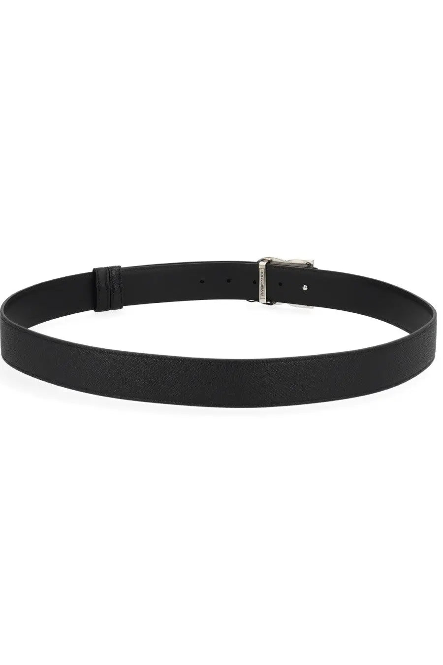 Dolce &amp; Gabbana men’s black leather belt with silver toned buckle for stylish casual or formal wear
