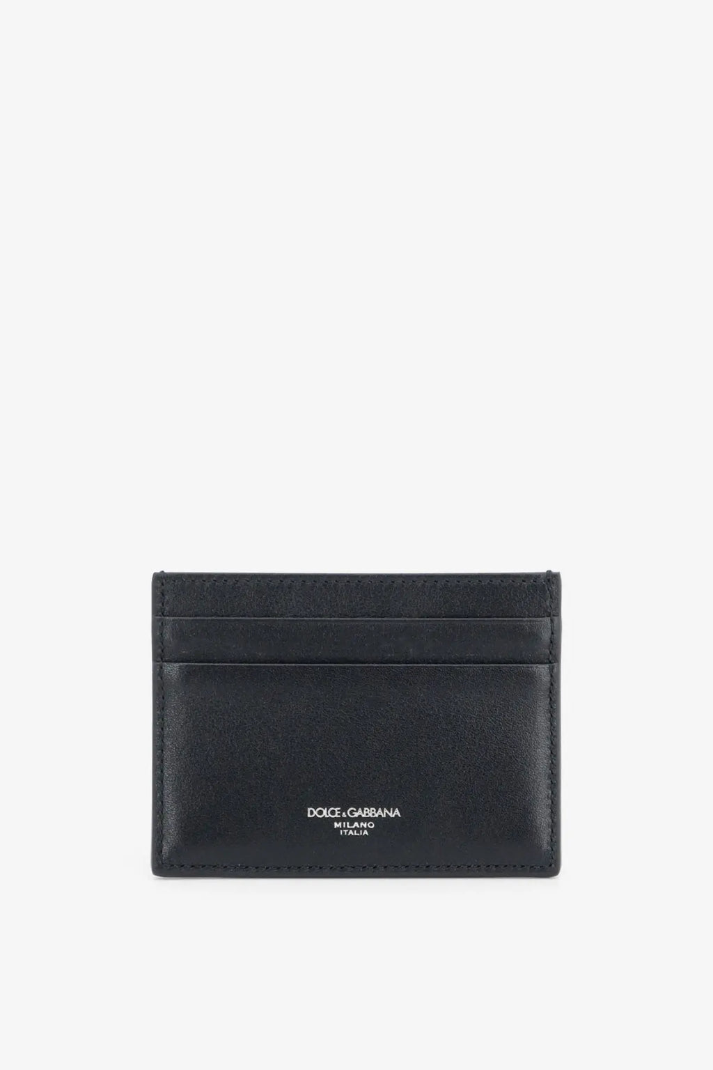Dolce &amp; Gabbana men’s black leather card holder with embossed branding and sleek compact design