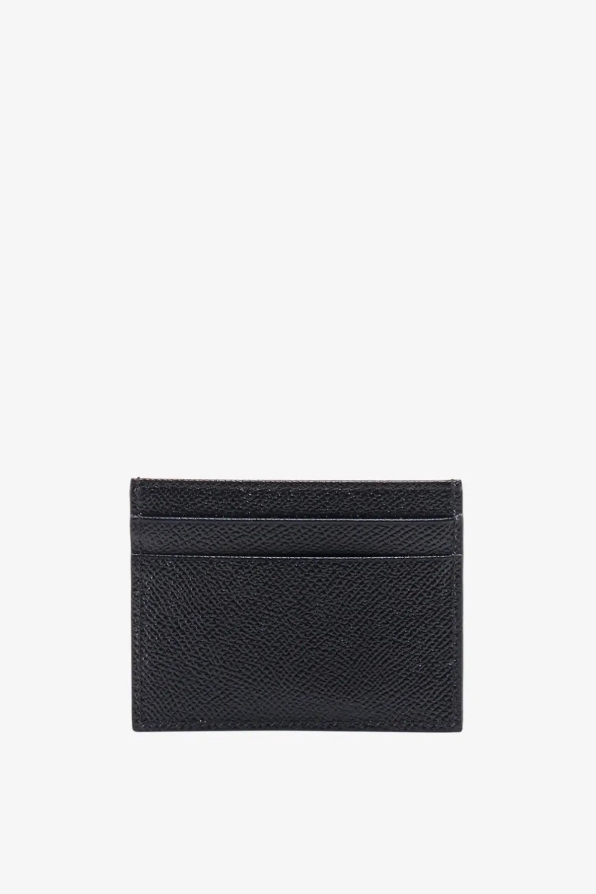 Dolce &amp; Gabbana men’s black leather card holder with a sleek minimalist design and textured finish