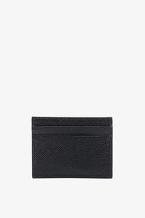 Dolce &amp; Gabbana men’s black leather card holder with a sleek minimalist design and textured finish