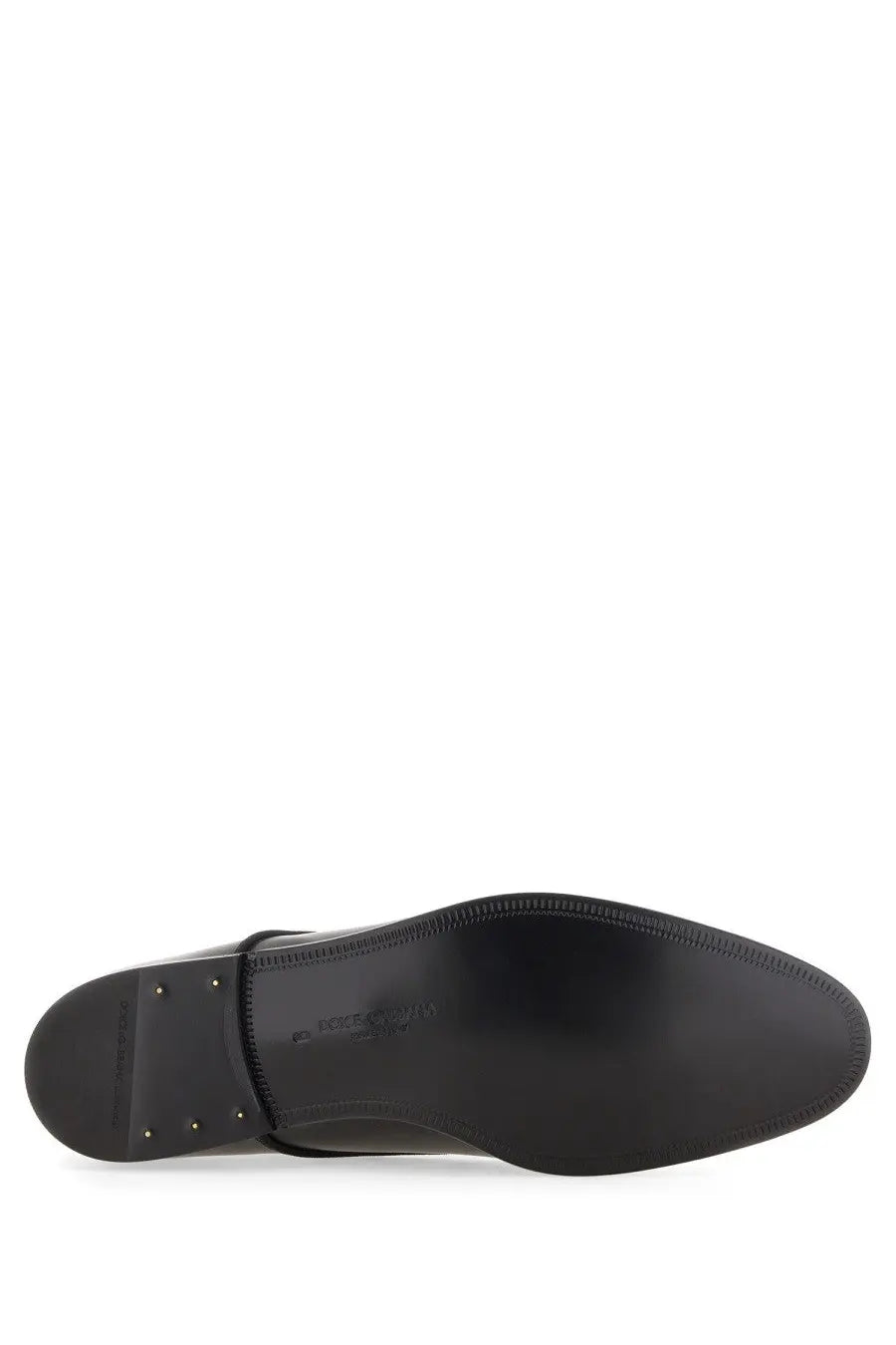 Dolce &amp; Gabbana men’s black leather derby dress shoe with sleek polished finish and subtle stitching along the sole