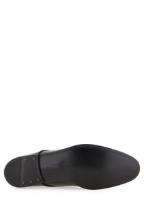Dolce &amp; Gabbana men’s black leather derby dress shoe with sleek polished finish and subtle stitching along the sole