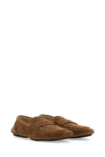 Dolce &amp; Gabbana men’s leather drivers in beige with brown suede moccasin loafers and black rubber soles