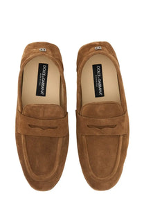 Dolce and gabbana men’s leather drivers in tan suede with classic moccasin design and stitched detailing
