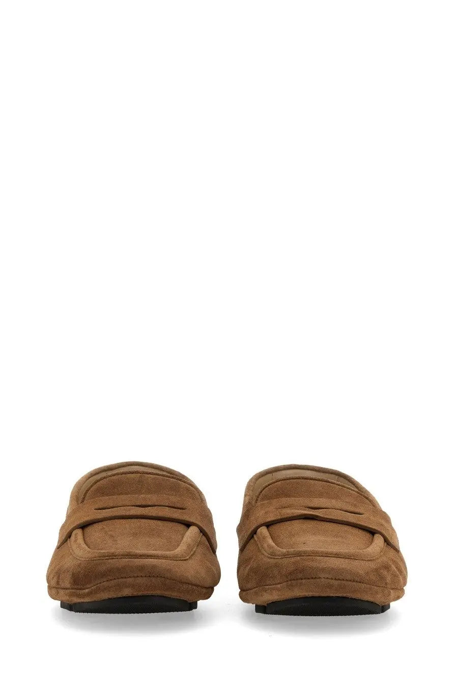Dolce &amp; Gabbana men’s leather drivers in beige tan suede moccasin loafers with black rubber soles