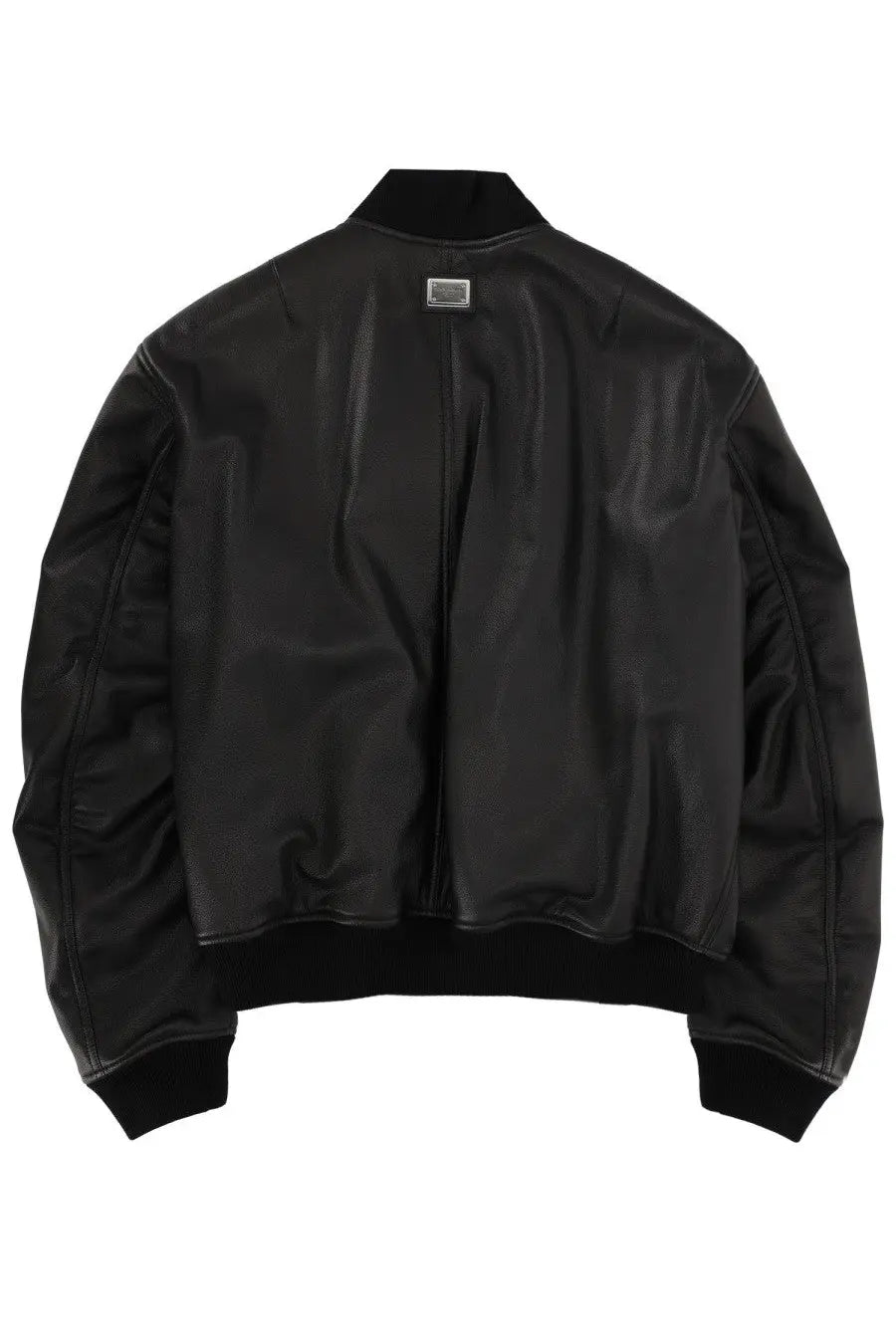 Dolce &amp; gabbana men’s black leather bomber jacket with ribbed cuffs and collar for stylish outerwear
