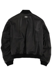 Dolce &amp; gabbana men’s black leather bomber jacket with ribbed cuffs and collar for stylish outerwear